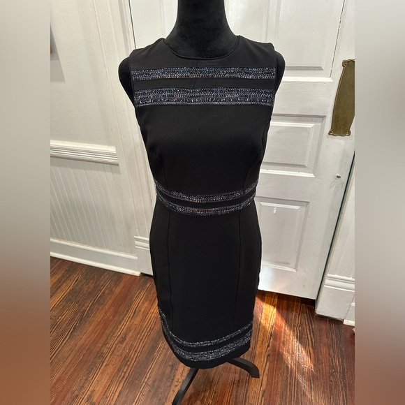 White House Black Market Striped Black Dress Sz 4 - Picture 4 of 7